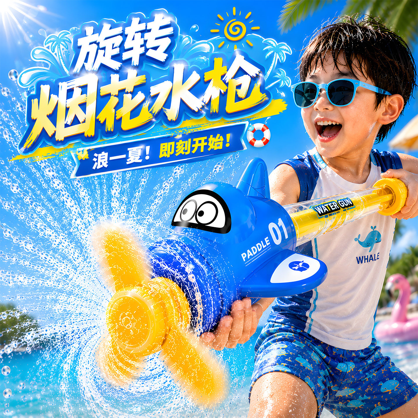 旋转烟花水枪儿童户外抽拉式水炮呲水枪泼水男女孩打水仗喷水玩具