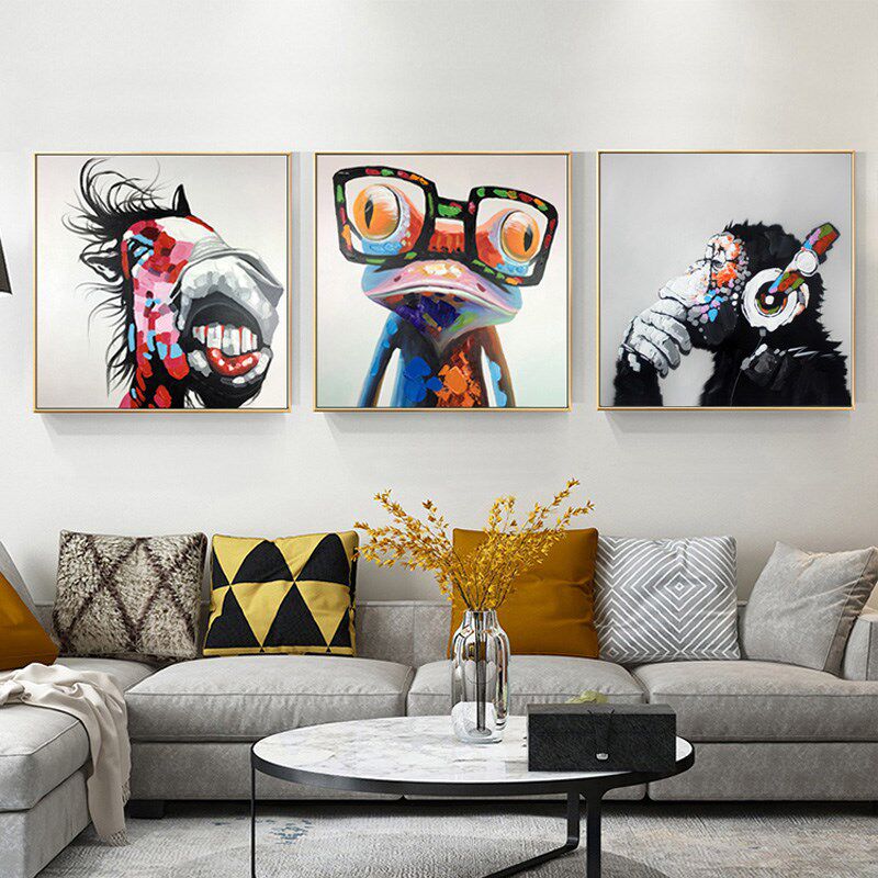 手绘可爱卡通油画小孩卧室床头挂B画儿童书房动物装饰画大猩猩挂