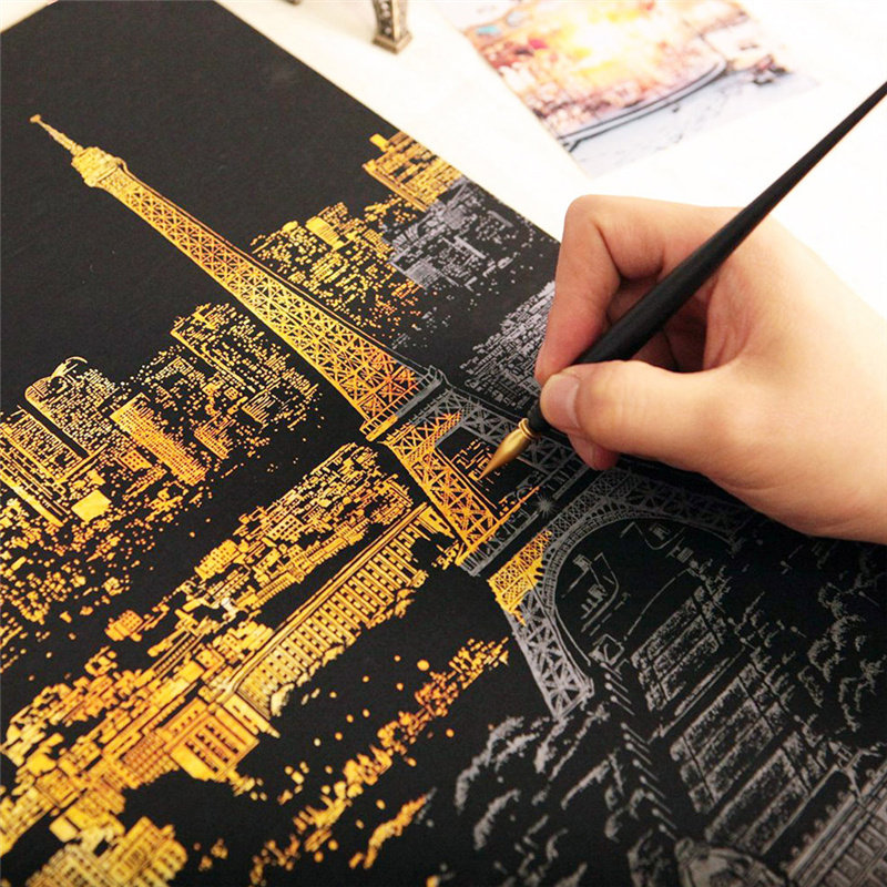 城市夜景刮刮fe画手工diy成人儿童创意休闲益智解压生日礼物刮画