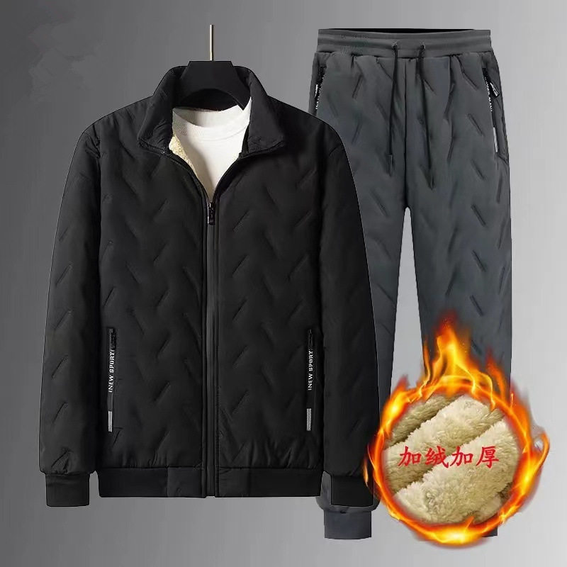 青年装棉服外羊羔绒冬季男士中年羊羔绒棉服休闲套装冬季外套男