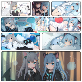 甘城猫猫 猫羽雫 Vtuber 蓝发猫耳 超大锁边动漫游戏鼠标垫定制