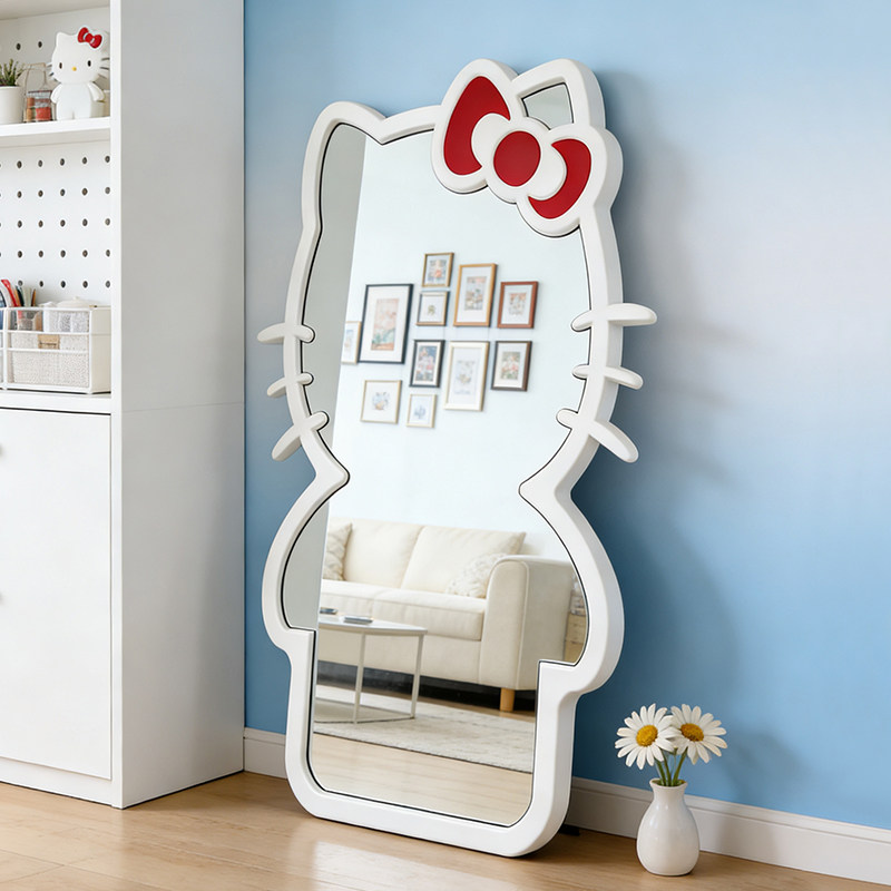 北欧卡通多巴胺Kitty猫全身镜网红服装店试衣镜创意壁挂穿衣镜子