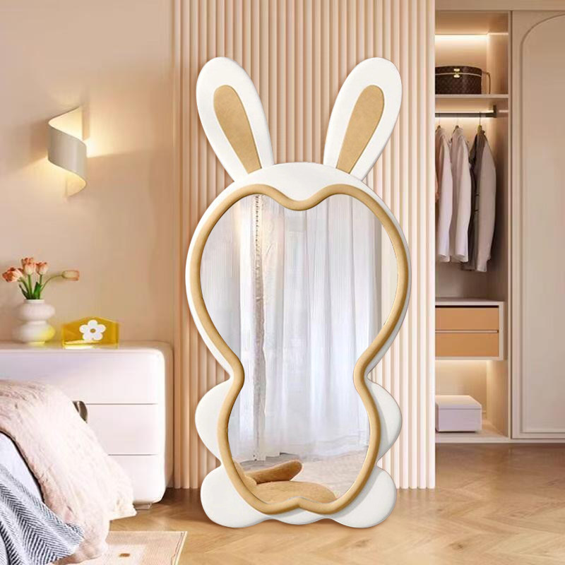 卡通兔子落地全身镜网红女生卧室穿衣镜不规则个性艺术壁挂试衣镜