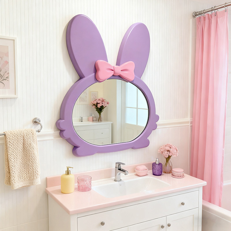 女生卧室化妆镜可爱兔子造型儿童卫生间智能浴室镜创意艺术装饰镜