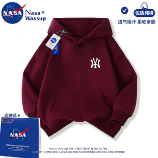 NASA联名美式NY潮牌帽衫卫衣男女亲子情侣学生秋冬款休闲加绒上衣