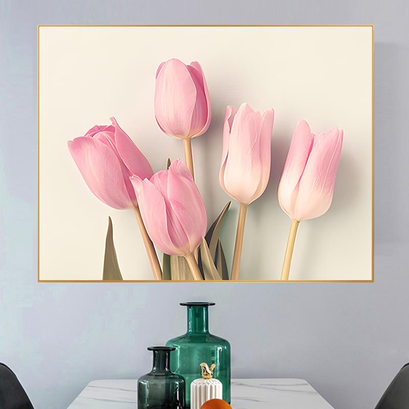 粉色郁金香花卉钻石画2024新款客厅卧室餐厅手工点贴钻十字绣满钻