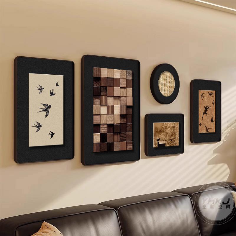 中古风意式极简客厅装饰画复古抽象组合壁画高级感沙发背景墙挂画