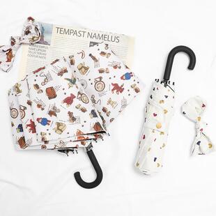 黑胶弯钩可携式折叠雨伞晴雨两用遮阳伞防晒抗UV遮阳伞UPF50＋