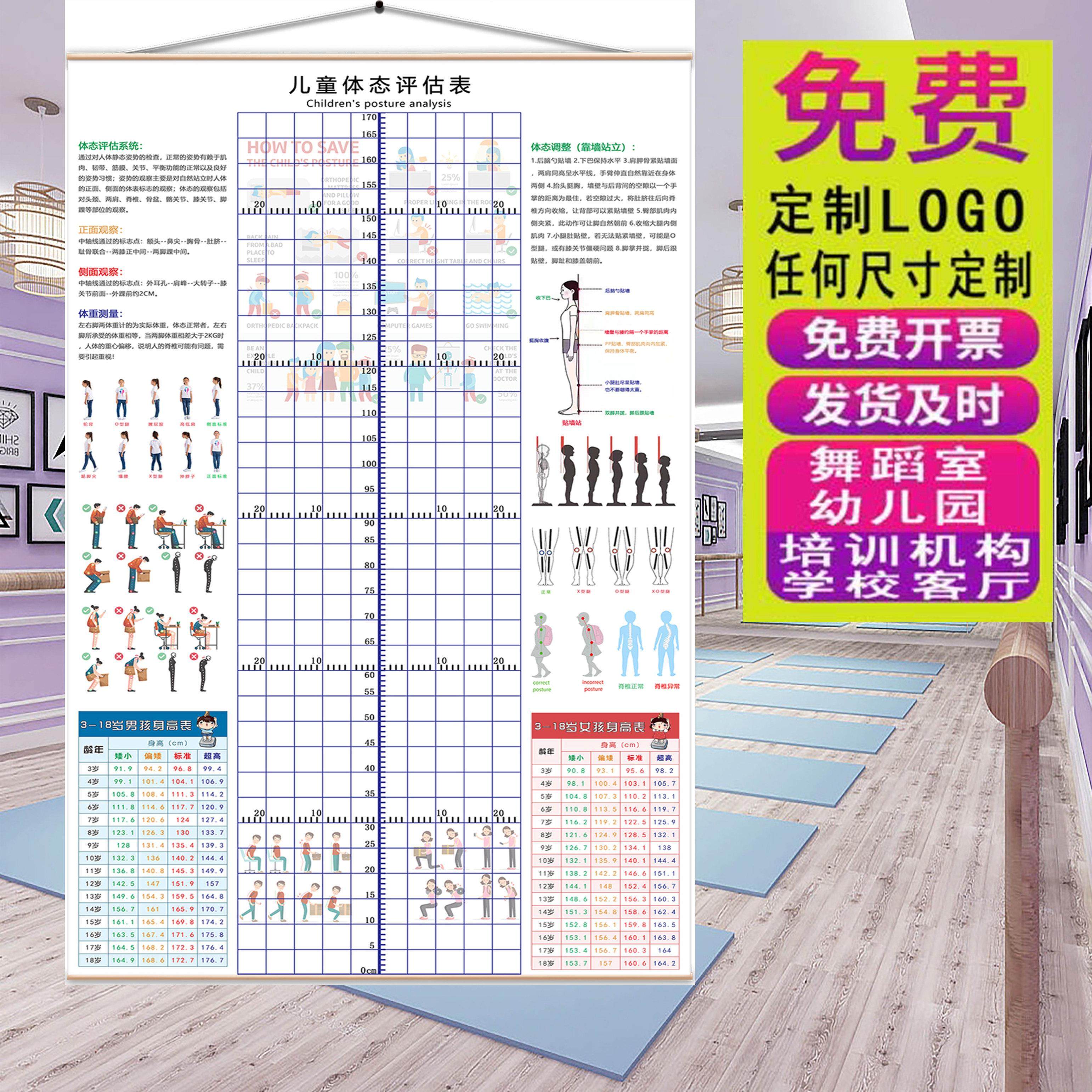 儿童身高体态评估表站姿体测网格壁画背景墙纸中小幼儿形体评估图,家装主材,定制壁画,淘宝优惠券,粉丝福利购,淘宝优惠卷