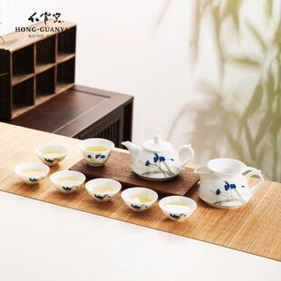 红官窑新款功夫茶具套装家用陶瓷茶壶茶杯醴陵釉下彩礼盒兰谷幽香