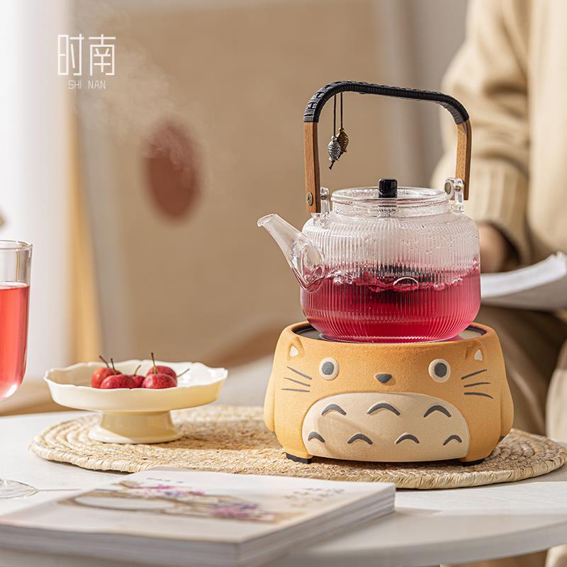 龙猫围炉煮茶家用室内电陶炉煮茶器全套烤茶炉玻璃养生花茶煮茶壶