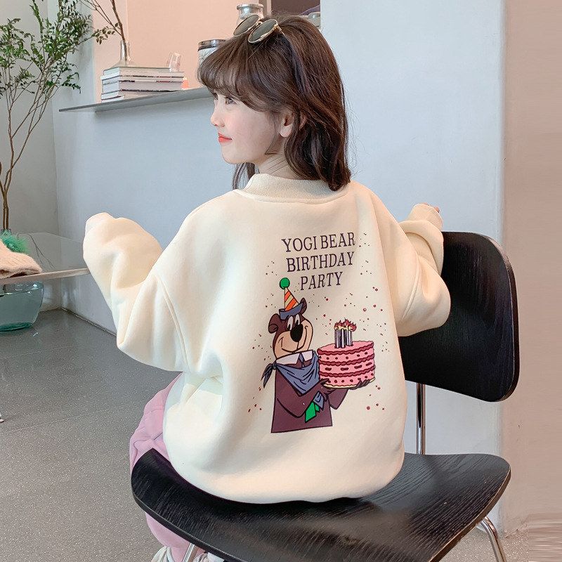 美式潮流男童秋冬季加绒加厚无帽纯棉卫衣宽松运动女童长袖上衣服