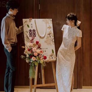 饰水牌新中式 订婚迎宾牌布置装 结婚宴婚礼指示牌用品门口kt板定制