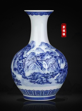 鼎祺陶新中式仿古青花瓷千里江山图花瓶摆件品质高宜礼宜藏