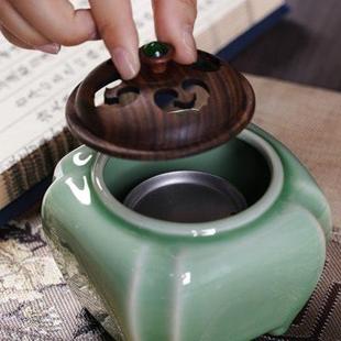 龙泉青瓷四方圆融电子熏香炉可定时调温家用茶桌香粉檀香陶瓷檀香