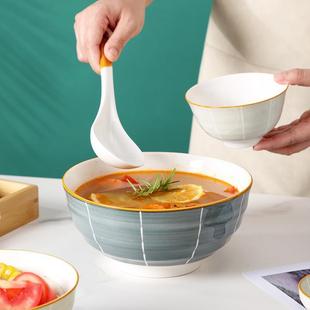 釉下彩陶瓷餐具家用公盛碗面汤碗 恋恋之墨8英寸汤碗简约北欧风格