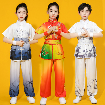 中国风儿童武术表演服练功服短袖中小学生团体武术训练演出服套装