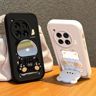 适用一加12手机壳小熊支架ONEPlus12保护套OPPO新款1加12十1+12镜子十二硅胶软壳软壳全包防摔一家高级感男女