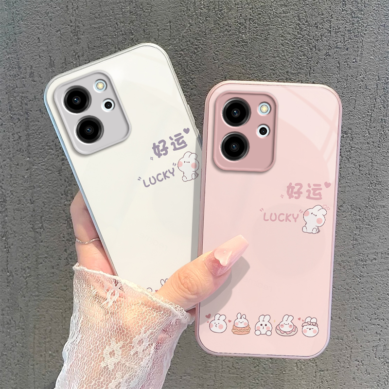 适用荣耀80SE手机壳HONOR8OSE保护套ES华为新款H0N0R80S80E钢化玻璃全包防摔曲屏简约曲面屏专用男女好运兔子