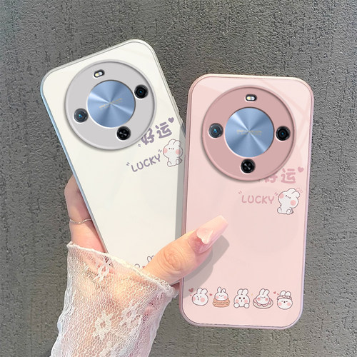 适用华为Hi畅享70plus手机壳畅想7OPLUS保护套WIKO智选5G嗨WIKOHi新款简约Pr0玻璃硬壳全包防摔男女好运兔子