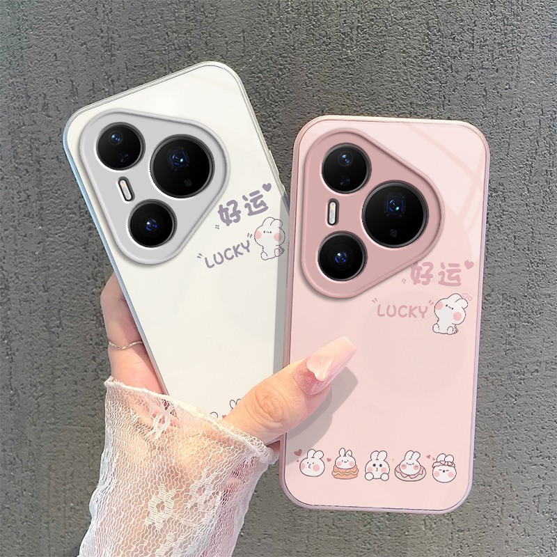 适用华为Pura80Pro手机壳Pure80Ultra保护套P80U新款金属玻璃镜头全包防摔外壳Prua十Puro加Puar男女好运兔子