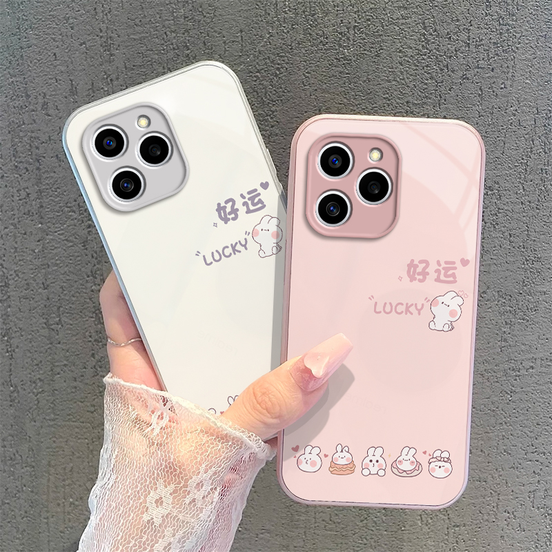 适用荣耀60SE手机壳HONOR6OSE保护套ES华为新款H0N0R60S60E钢化玻璃全包防摔曲屏简约高级感专用男女好运兔子