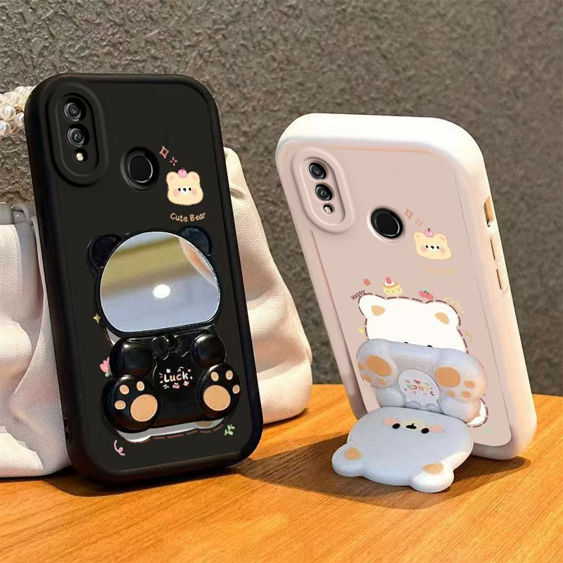 适用荣耀8X手机壳小熊支架华为HONOR8X保护套畅玩8c新款镜子软硅胶全包防摔荣耀8Xmax可爱八叉高级感爆款X8女
