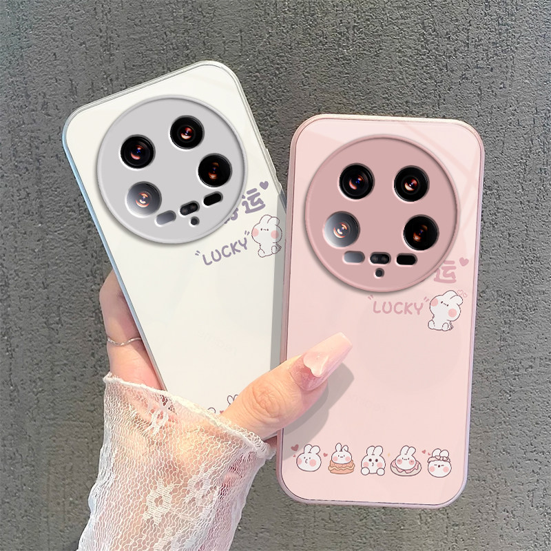 适用小米14Ultra手机壳Xiaomi14Utral保护套Uitra新款14U十四Utra简约钢化玻璃创意镜头全包防摔男女好运兔子