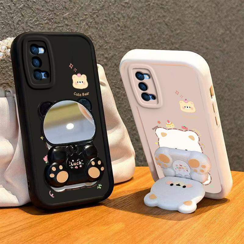 适用OPPOReno4手机壳小熊支架OPPO新款Reno45G套OPPORen04镜子reon硅胶全包0pp0ppo防摔Re男ren女opporone5G