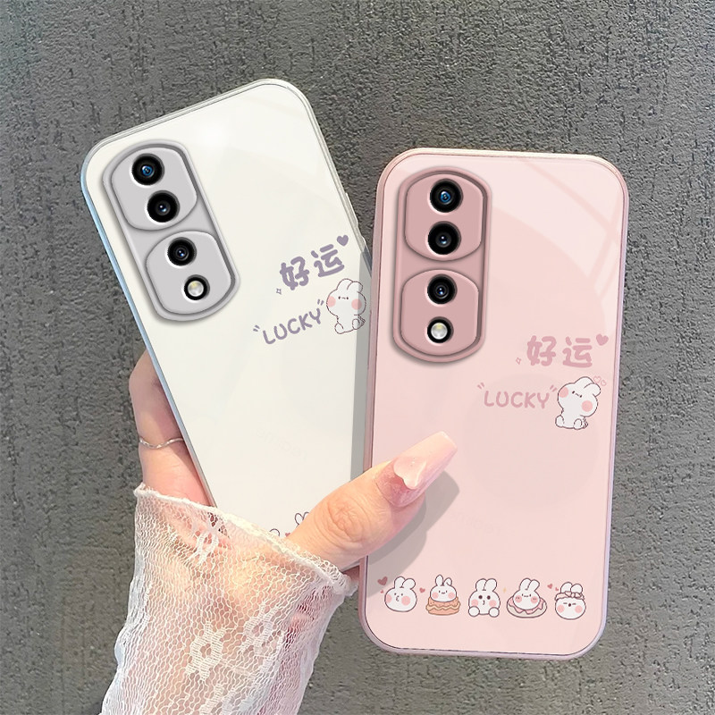 适用荣耀70手机壳华为HONOR70Pro保护套H0N0R70Pr0新款钢化玻璃全包防摔七十专用七零曲屏版简约男女好运兔子