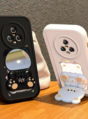 适用荣耀Magic5手机壳小熊支架华为Migac5Pro保护套M5MG新款MIG软硅胶镜子Migic魔术五魔法Majic全包防摔男女