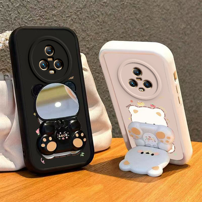 适用荣耀Magic5手机壳小熊支架华为Migac5Pro保护套M5MG新款MIG软硅胶镜子Migic魔术五魔法Majic全包防摔男女