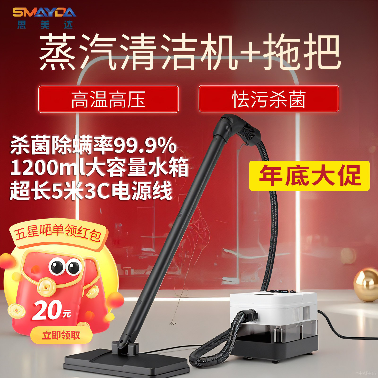 思美达蒸汽清洗机拖把家用高温清洁机电动手持式拖地洗地擦地神器