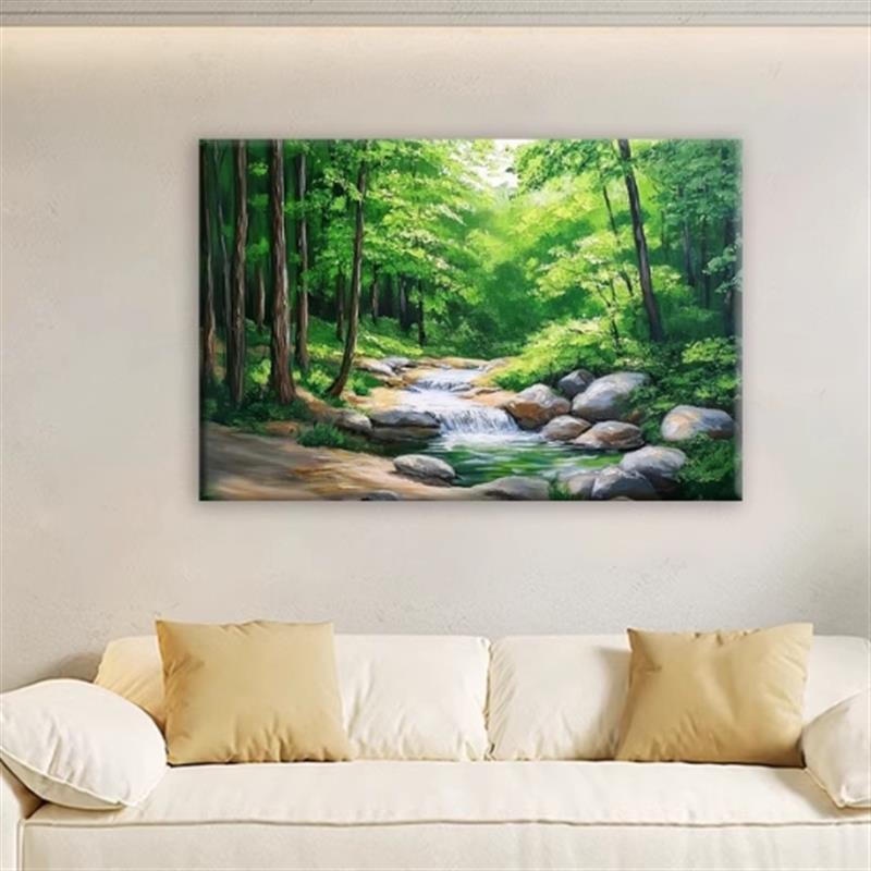 大芬村纯手绘油画树林风景现代轻奢客厅装饰画办公室卧室挂画壁画图片