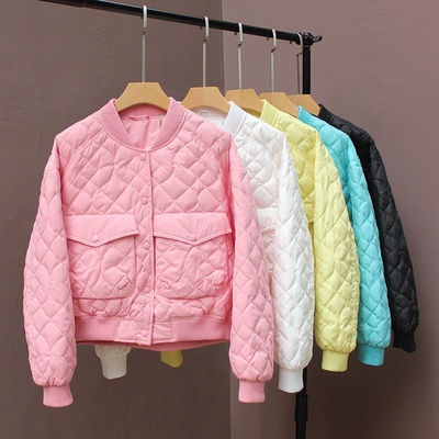 菱格短款棉服女2025冬季新款棒球立领轻薄百搭小个子羽绒棉衣外套