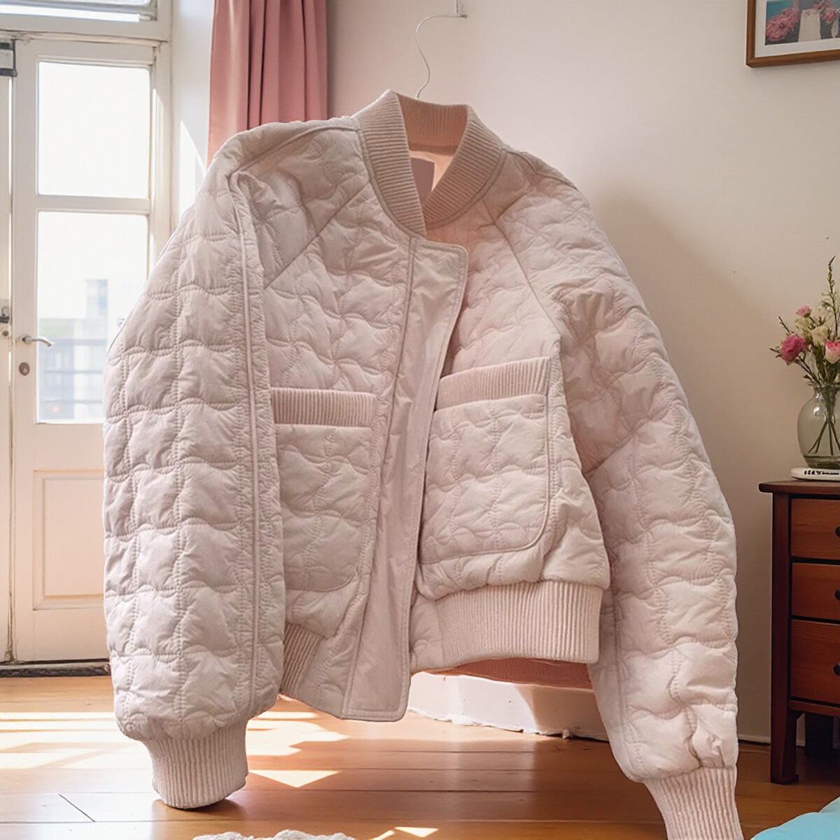 小个子甜美减龄立领菱格轻薄棒球棉服女秋冬洋气百搭休闲夹棉外套