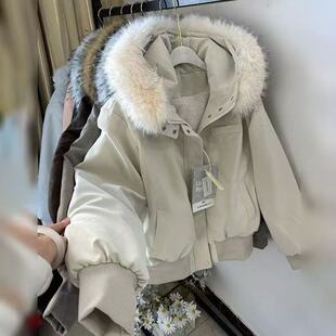 冬季美式复古收腰内里厚绒皮夹克外套女宽松休闲百搭网红棉衣棉袄