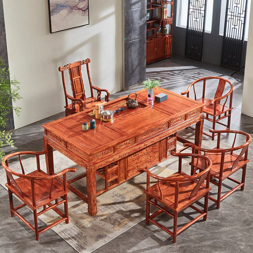 小顾乡 实木茶桌椅组合红木刺猬紫檀功夫茶几花梨木中式办公茶台