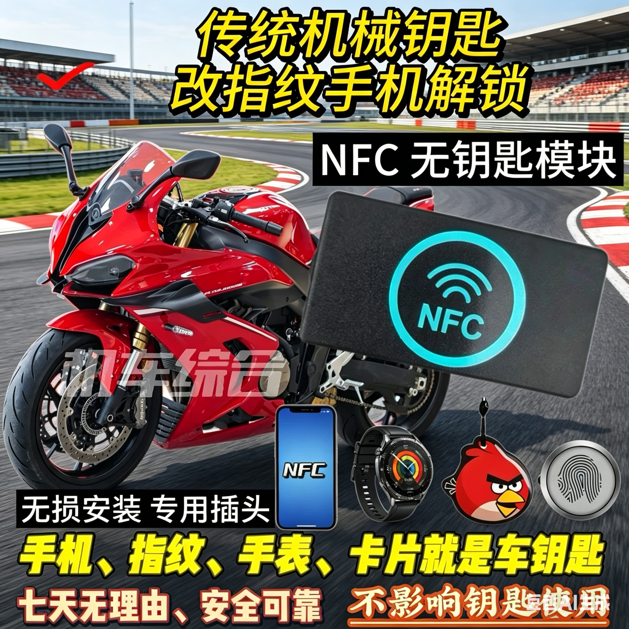 告别钥匙！摩托车 NFC指纹解锁 手机即钥匙 蓝牙无钥匙启动
