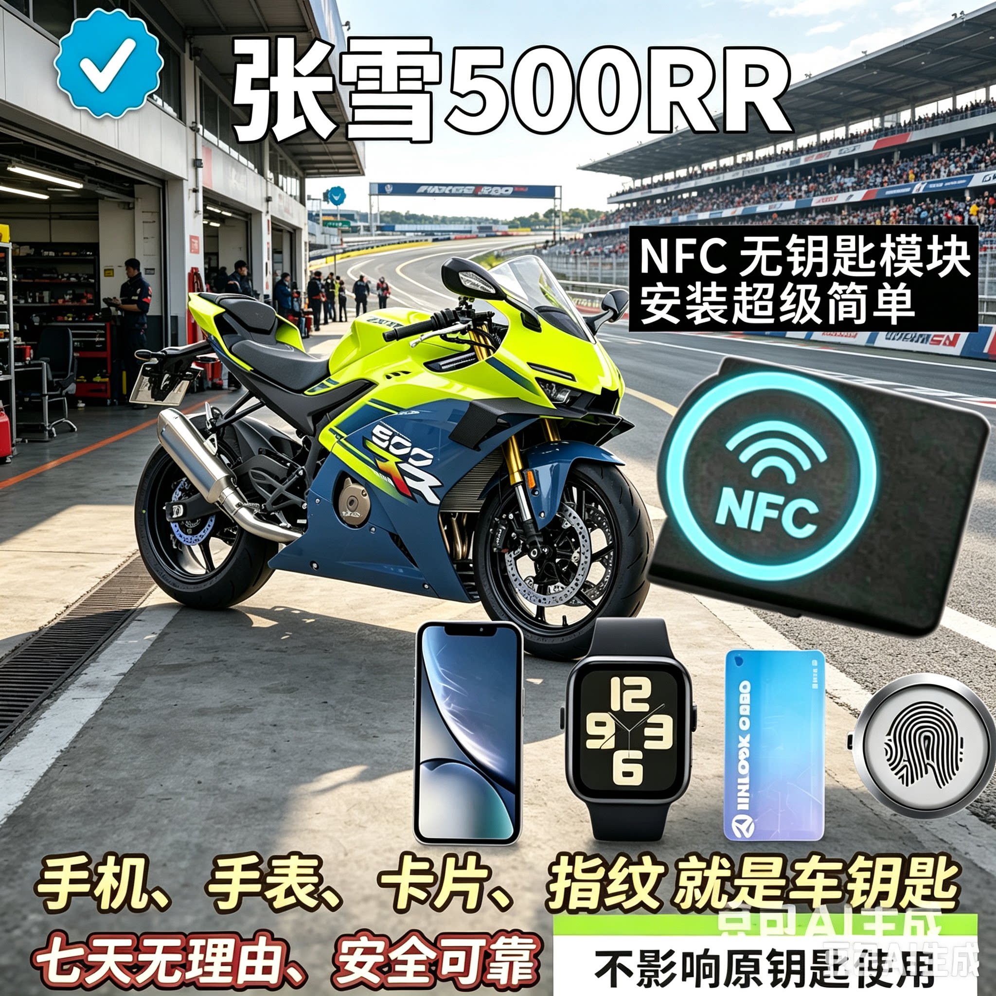 张雪 500RRNFC无钥匙主机可刷手机、卡片骑车