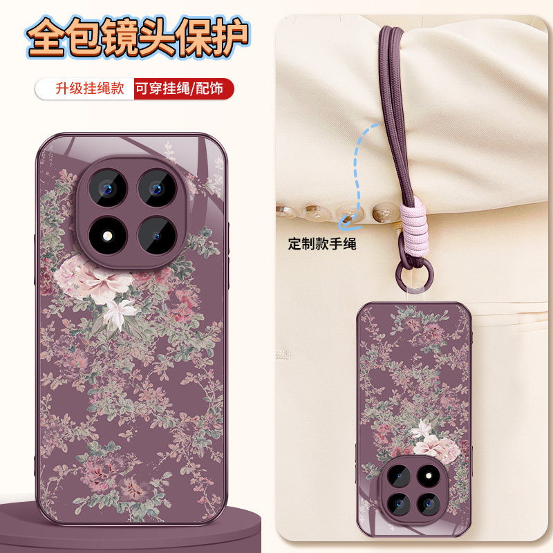 适用红米note14pro手机壳新款redminote14pro+保护套硅胶Note14软外壳镜头带防摔后盖淡雅花朵男女