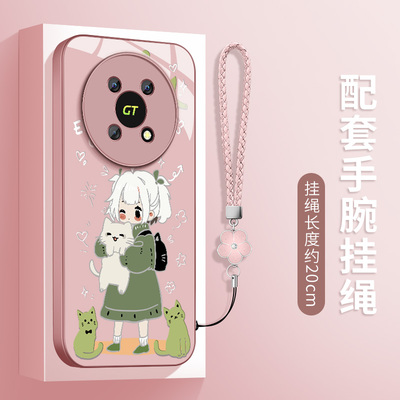 适用华为荣耀x40i手机壳新款HONORx40gt竞速版保护套硅胶x40软外壳镜头带防摔后盖抱猫情侣女高级挂绳金属漆