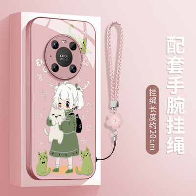 适用华为mate40手机壳新款Mate40Pro保护套硅胶MATE40软外壳镜头带防摔后盖抱猫情侣男女高级挂绳金属漆玻璃