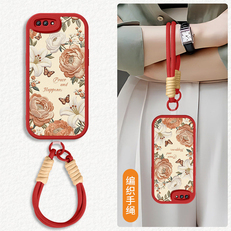 适用oppor11s手机壳r9s保护套r11软外壳R9手腕挂绳新款硅胶高级小羊皮镜头防摔男女好看花朵细腻后盖亲肤画