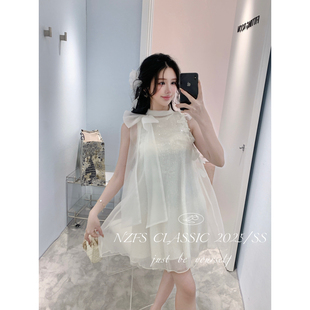 【NZFS 楠子家】名媛千金风重工亮片网纱拼接蝴蝶结挂脖连衣裙 71