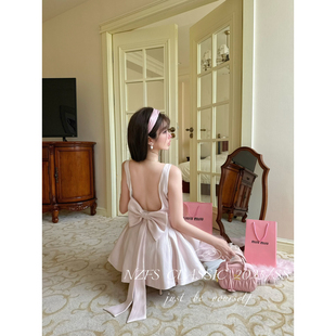 【NZFS 楠子家】名媛千金纯欲风纯色露背连衣裙(配蝴蝶结可拆卸)