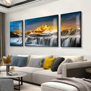定制客厅装 饰画沙发背景墙挂画现代轻奢高档大气三联画自然风景山