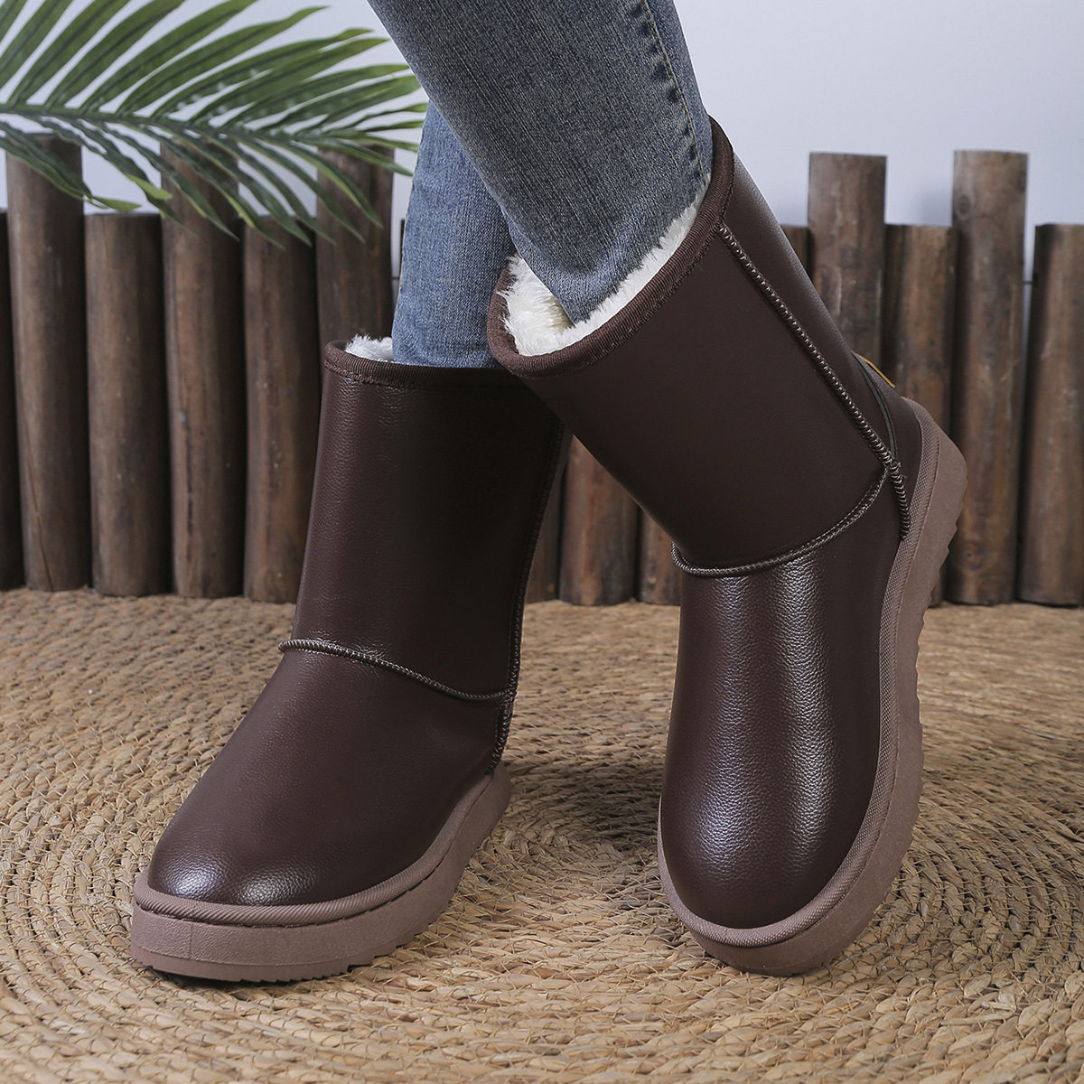 周冬雨同款mini皮毛一体雪地靴男女款保暖防滑加绒短筒棉鞋冬xx