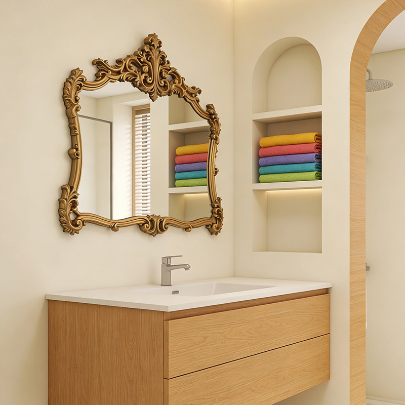法式高端卧室化妆镜轻奢客厅壁炉镜家用卫生间洗漱壁挂智能浴室镜