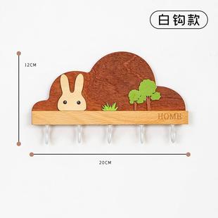 新中式 免打孔钥匙挂钩墙上木质进门门口玄关装 饰钥匙收纳架壁挂式